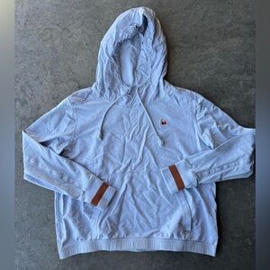 REI Light Blue Hoodie with Brown Cuff Details